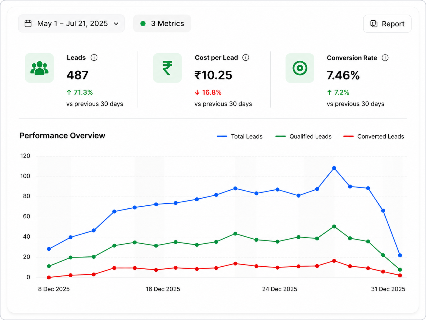 WEDA Google Ads performance — 487 leads